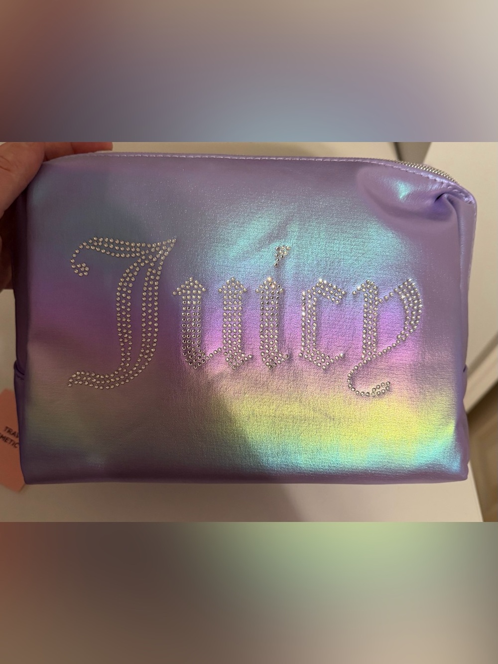 Juicy Couture Iridescent Lavender Rhinestone Logo Makeup Bag